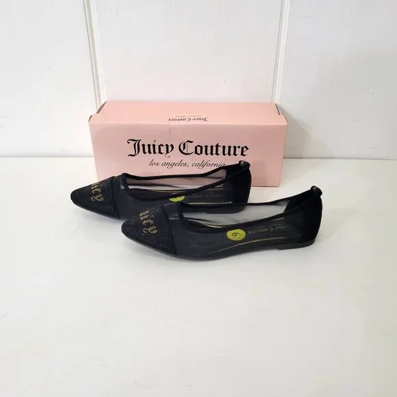 Juicy Couture Black Penny Logo Spell Out Flats NIB - Picture 2 of 8